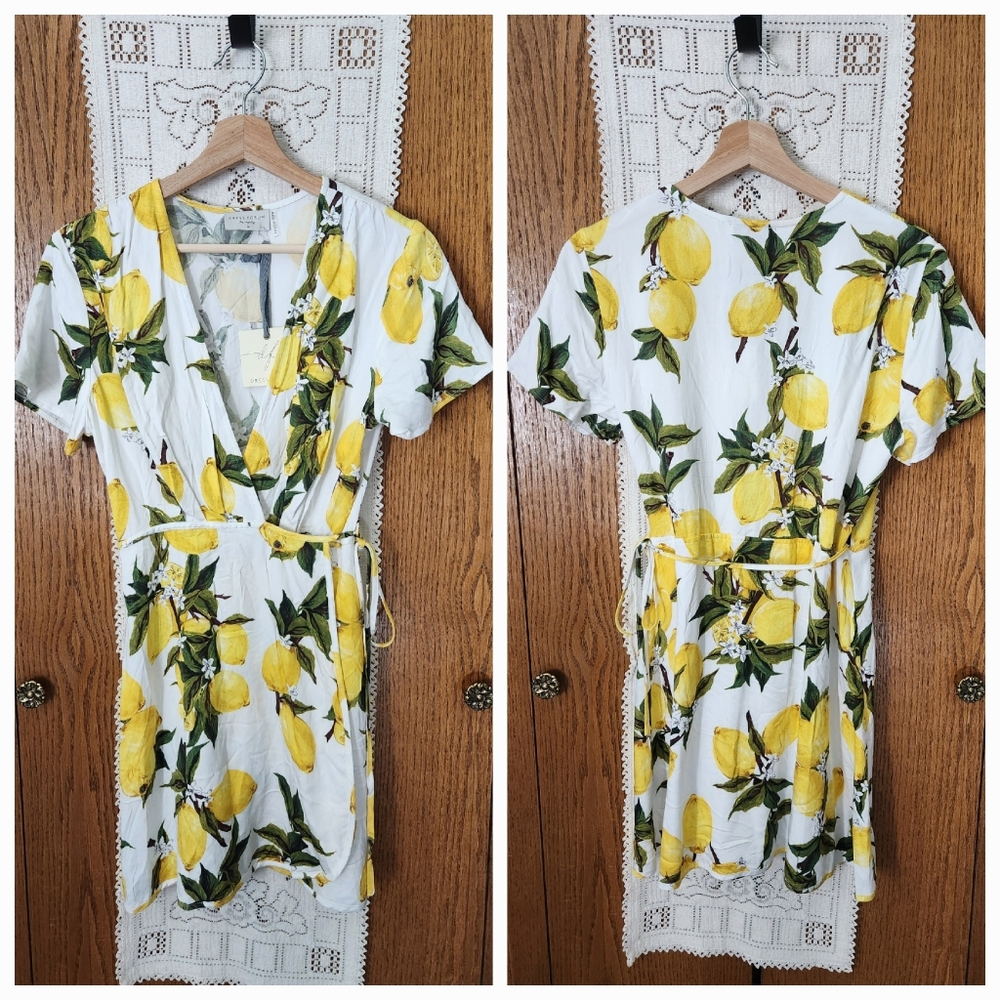 Lemon Print Wrap Dress NWT